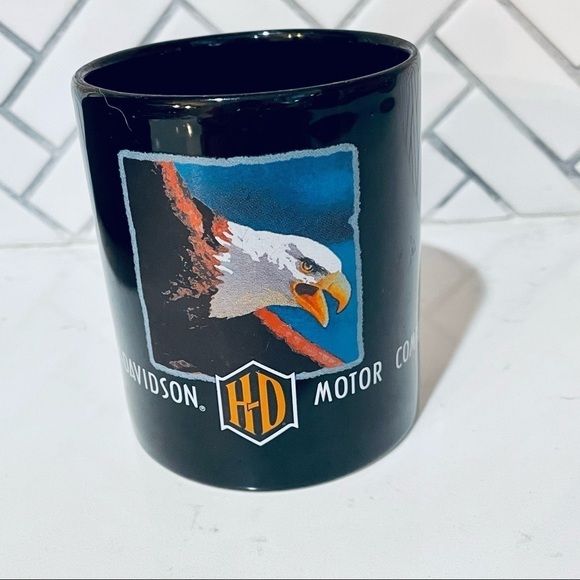 Vintage HD Harley-Davidson Motorcycles Bald Eagle Black Coffee Cup Mug 1997 - Picture 1 of 6